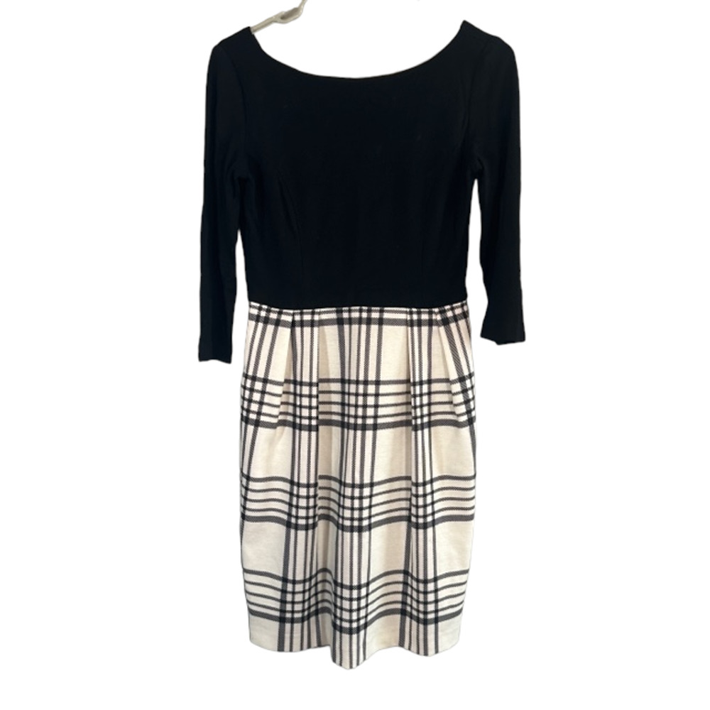 Eliza J Black & White Plaid Zipper Back Knit Cozy Sweater Dress Women Sz 6